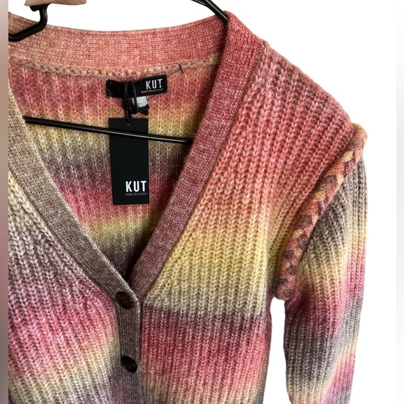 Kut from the Kloth Isla Braided Button Down Cardigan Oatmeal Coral Womens Sz S - Picture 8 of 8